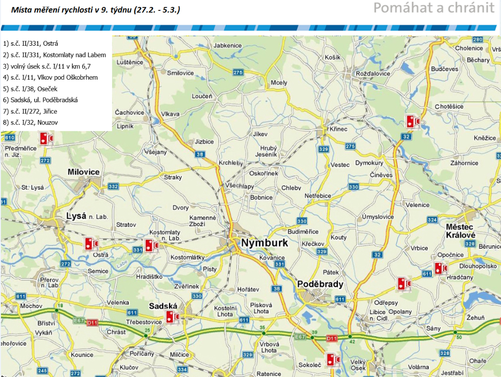 Mapa míst měření rychlosti
