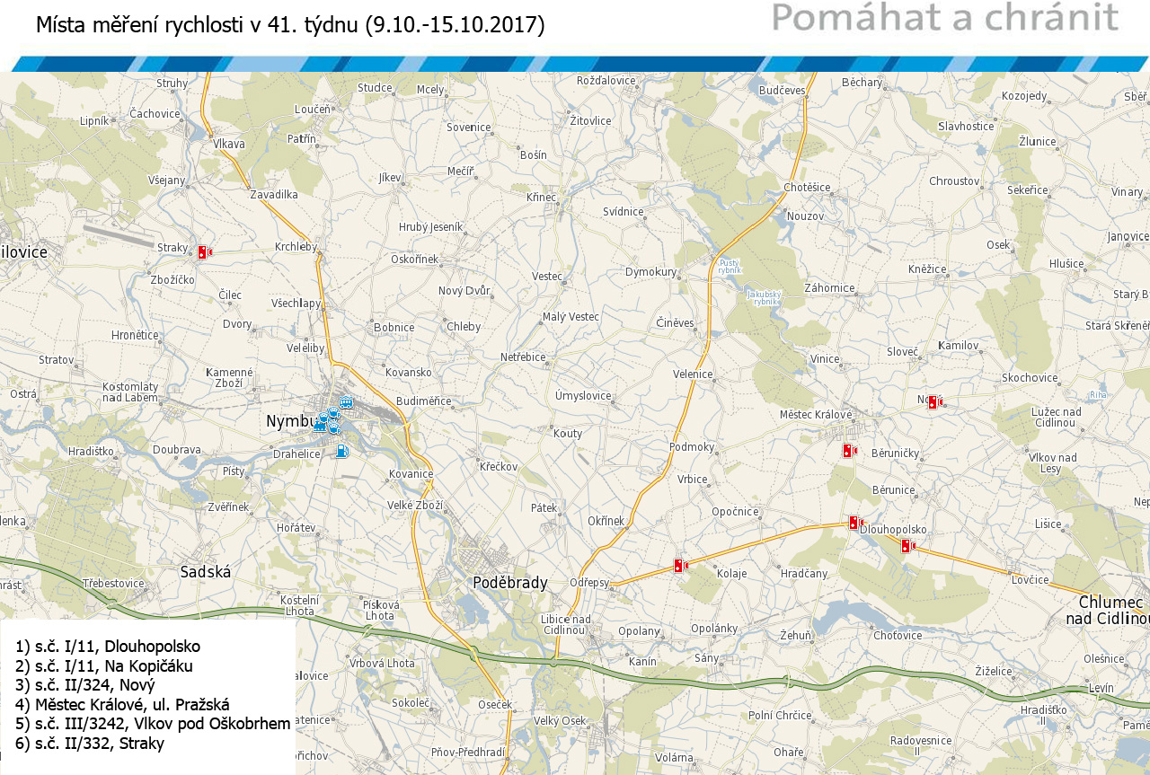 Mapa míst měření rychlosti na 41. týden