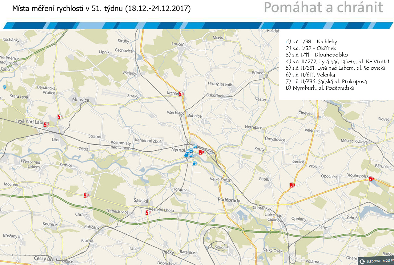 Mapa míst měření rychlosti na 51. týden